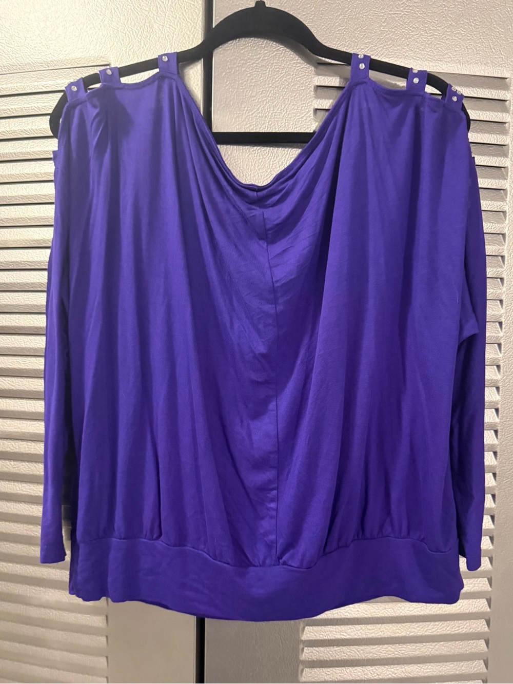 New York & Company Royal Purple Cold-Shoulder Draped Top